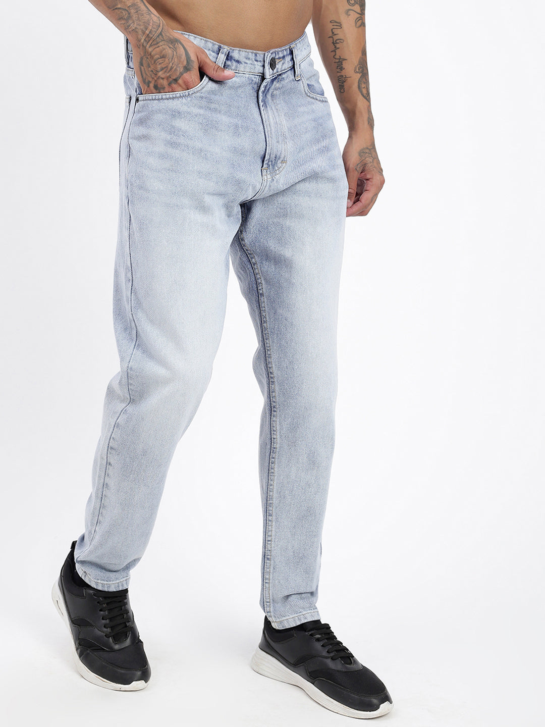 Men's Blue Light Acid Wash Relaxed Fit Jeans