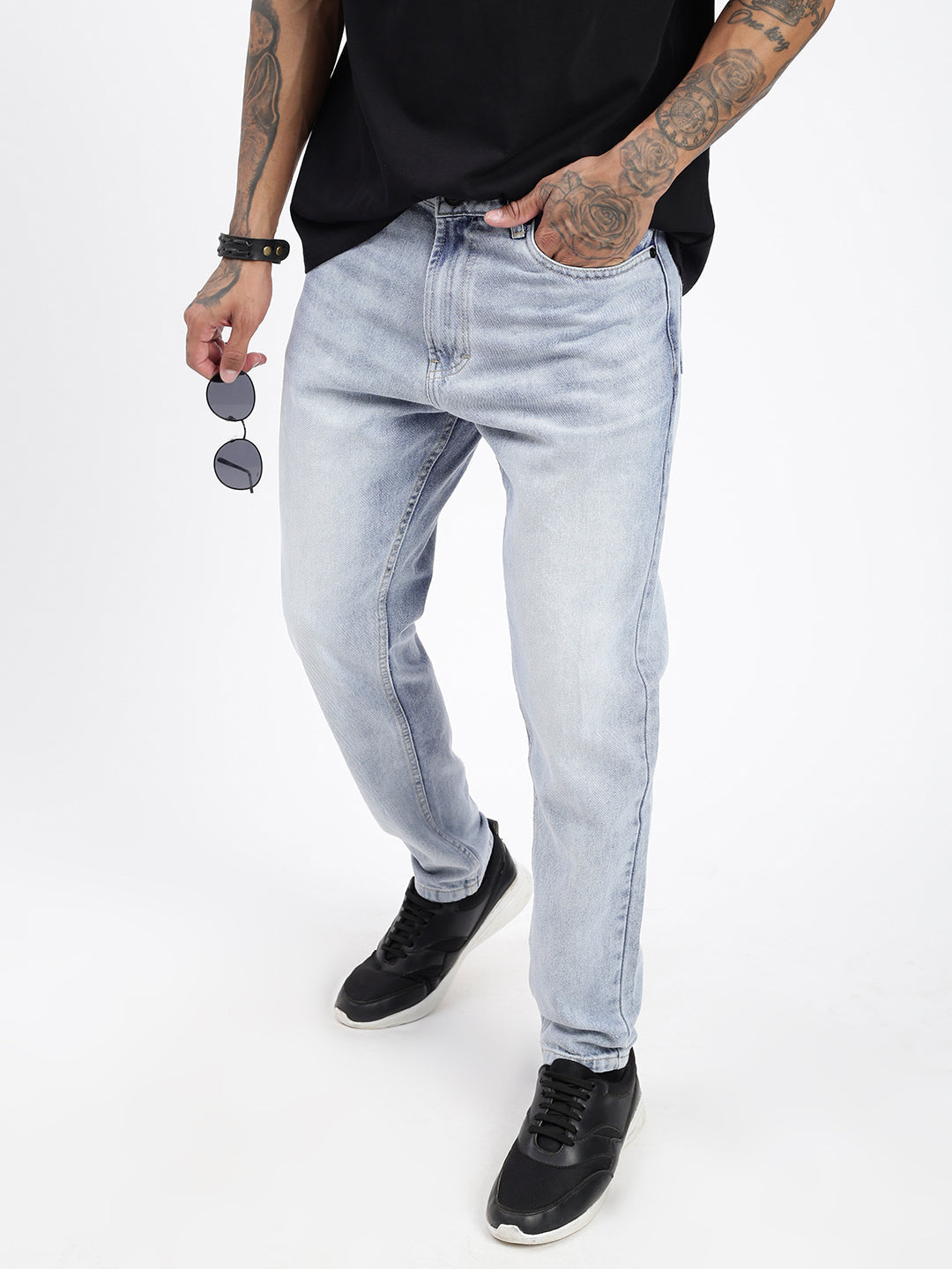 Men's Blue Light Acid Wash Relaxed Fit Jeans