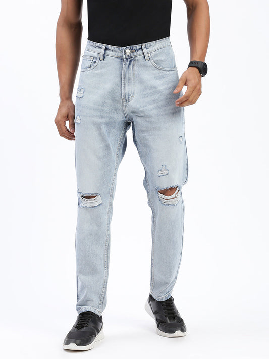 Men's Blue Regular Fit Slash Knee Torn Jeans