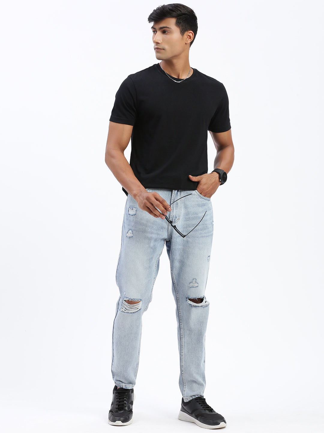 Men's Blue Regular Fit Slash Knee Torn Jeans