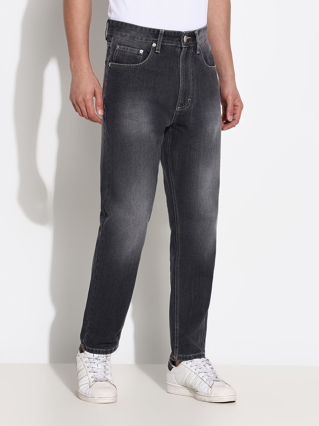 Men's Grey Slim Fit Heavy Fade Acid Wash Jeans