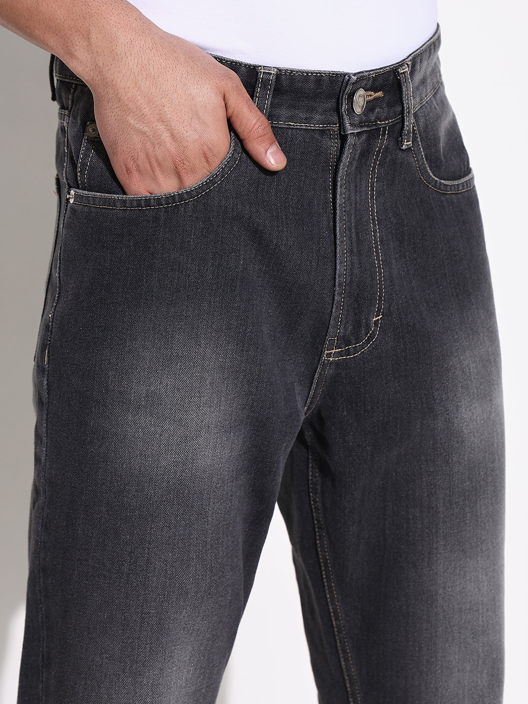 Men's Grey Slim Fit Heavy Fade Acid Wash Jeans