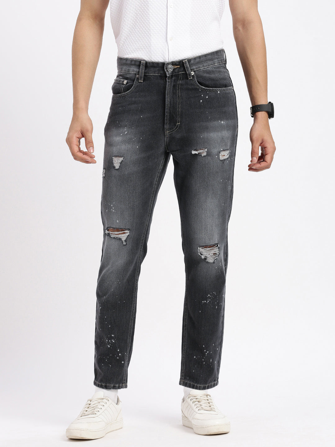Men's Regular Fit Cropped Grey Jeans