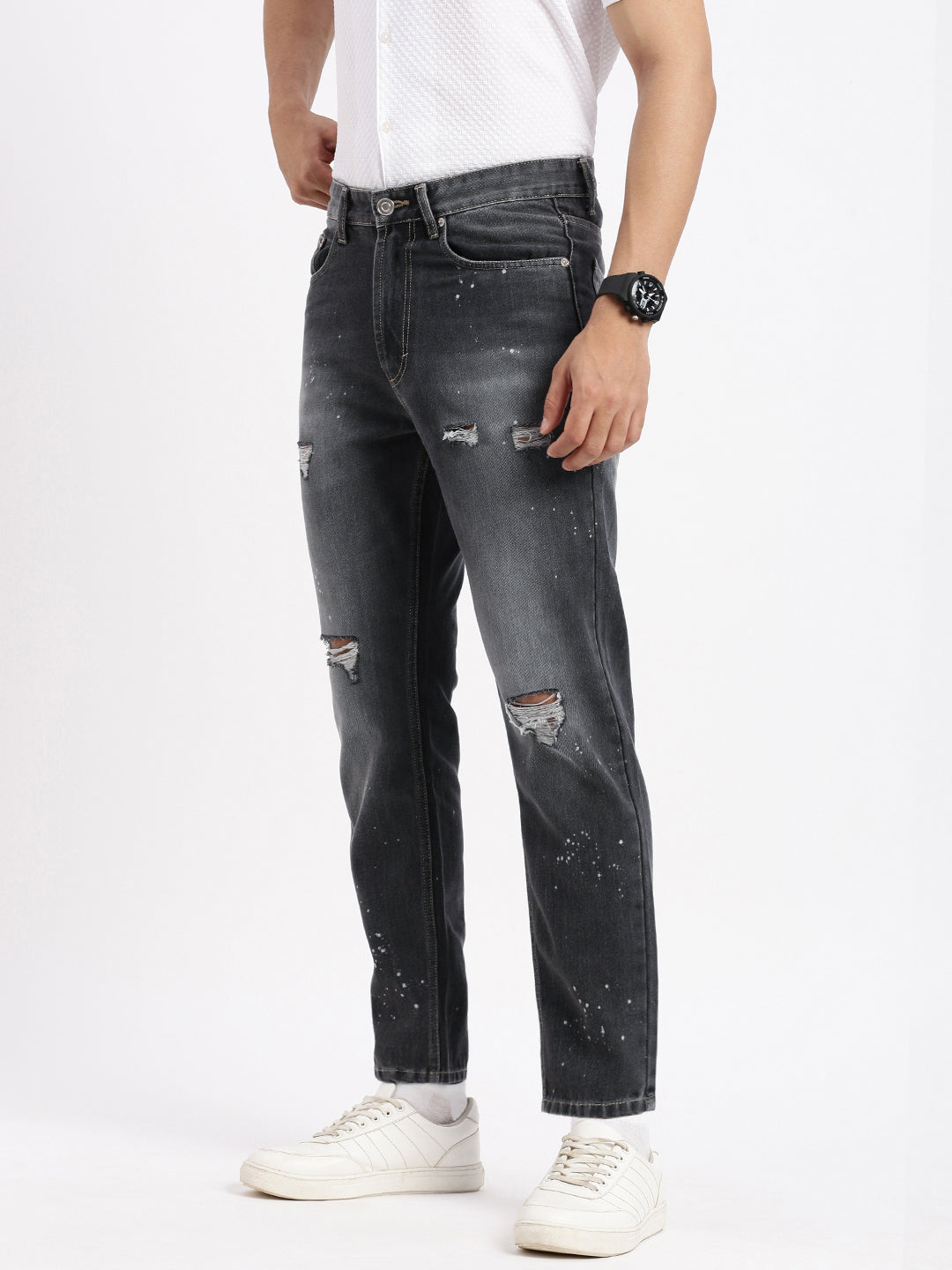 Men's Regular Fit Cropped Grey Jeans