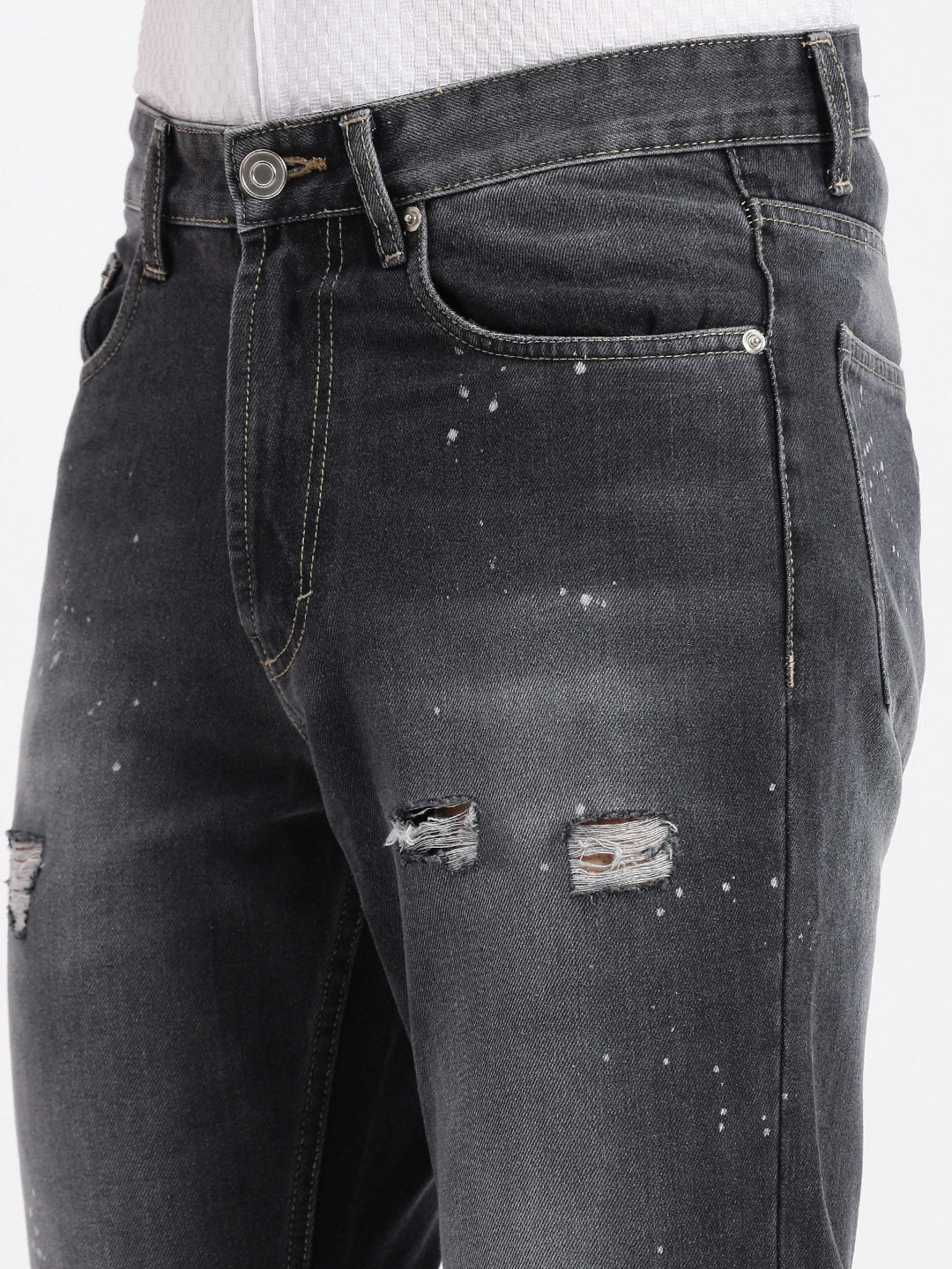 Men's Regular Fit Cropped Grey Jeans