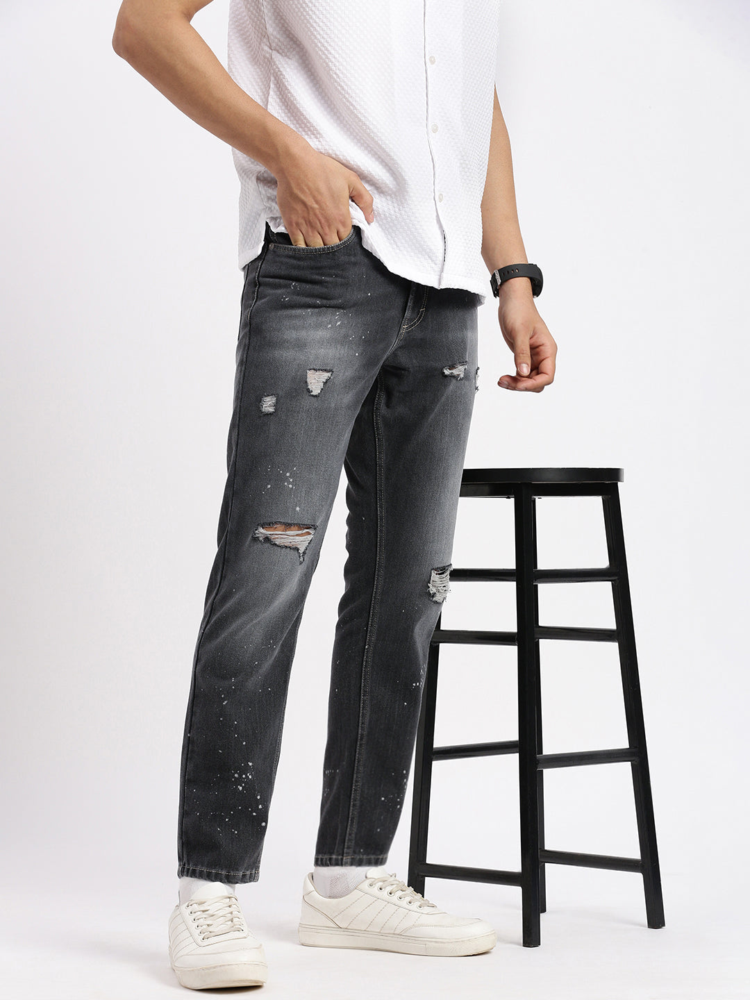 Men's Regular Fit Cropped Grey Jeans