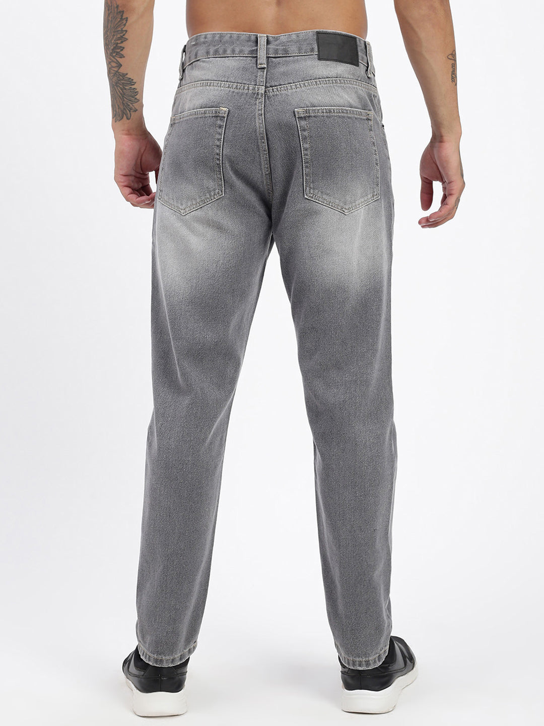 Men's Grey Slim Fit Cropped Light Fade Jeans