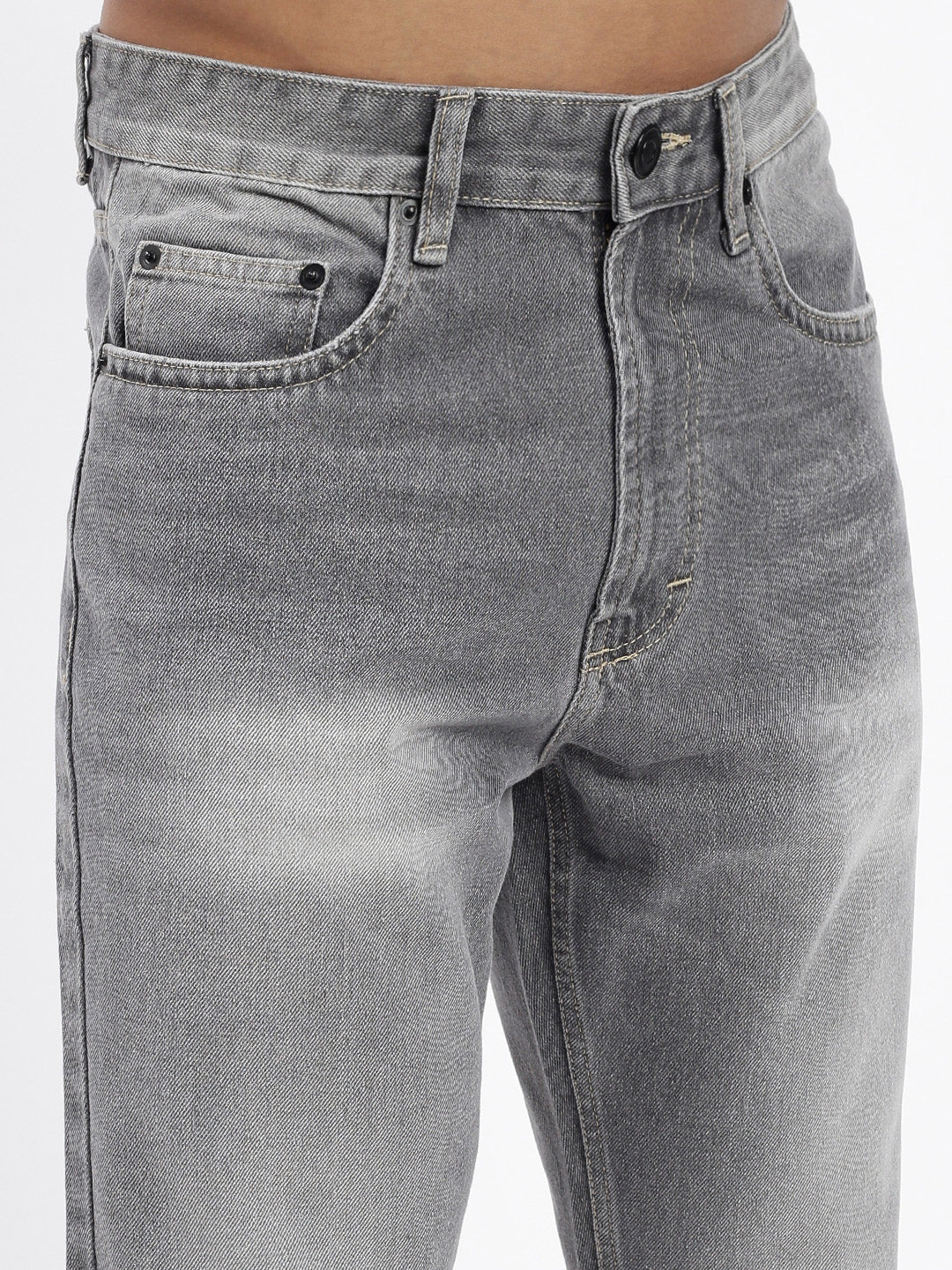 Men's Grey Slim Fit Cropped Light Fade Jeans