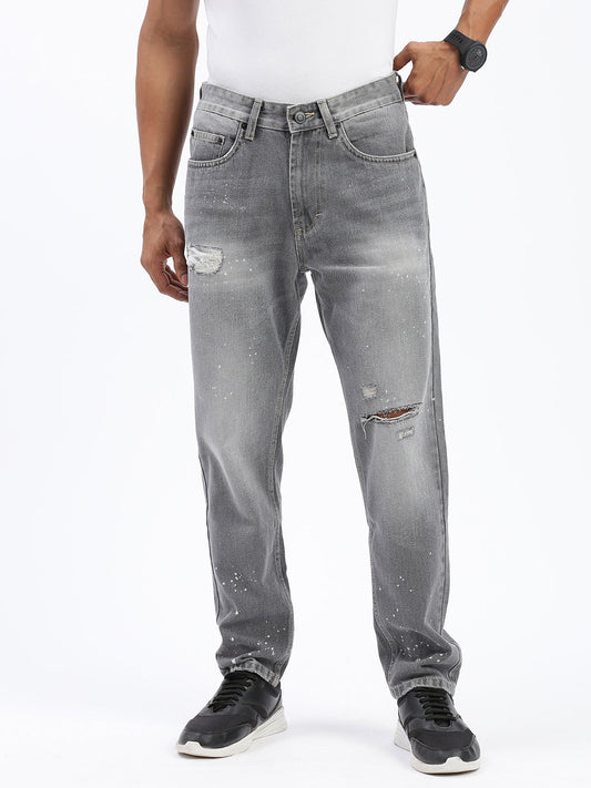 Men's Grey Regular Fit Cropped Jeans