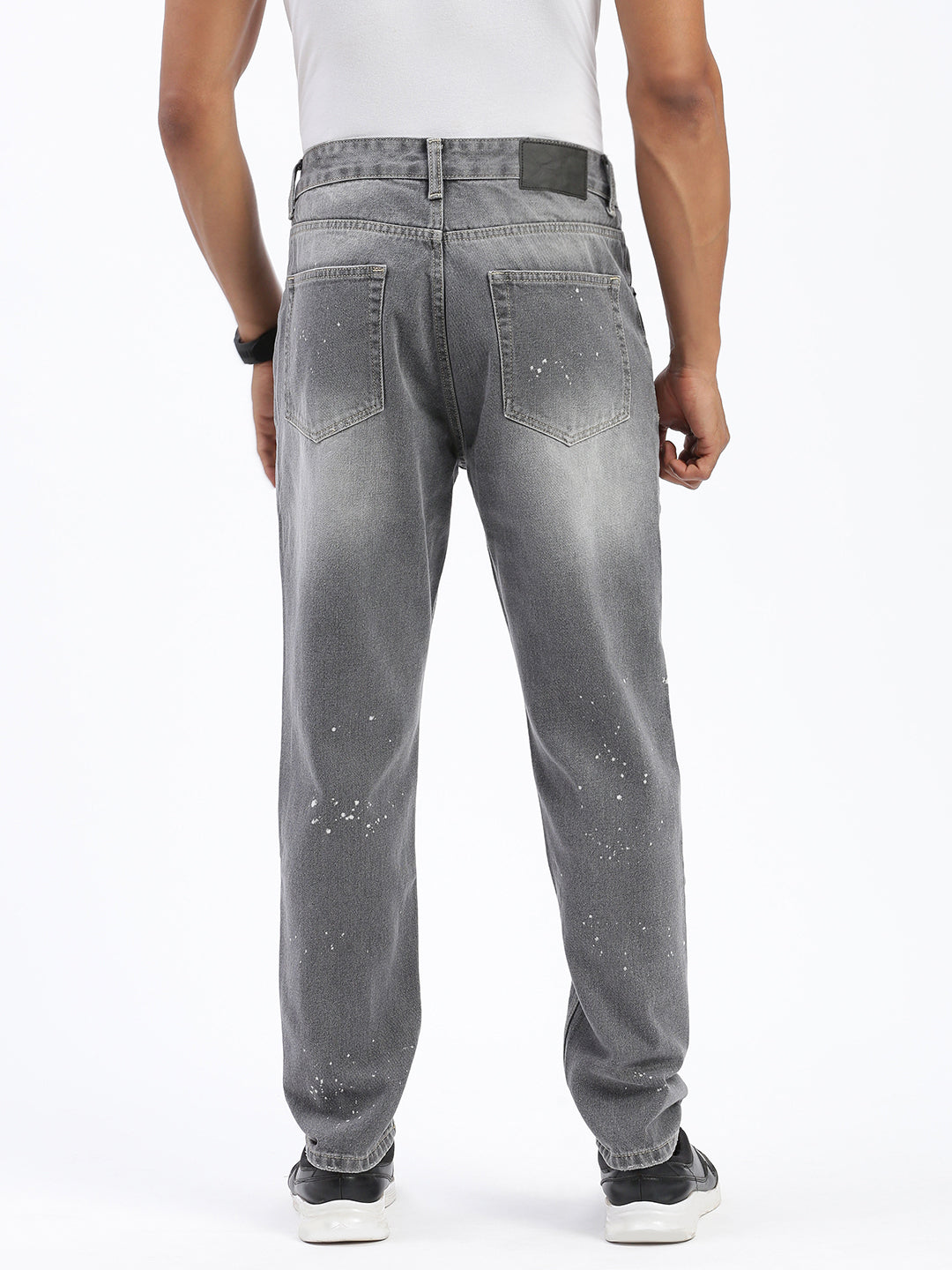 Men's Grey Regular Fit Cropped Jeans