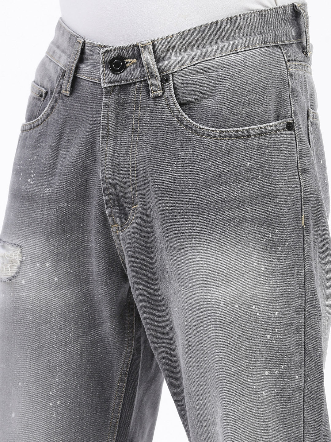 Men's Grey Regular Fit Cropped Jeans