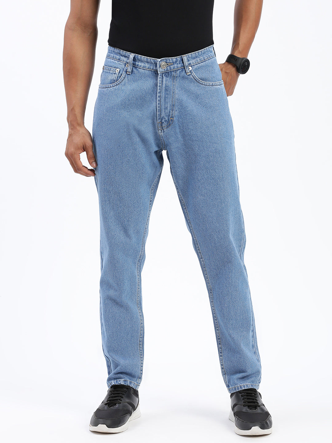 Men's Blue Regular Fit Cropped Jeans