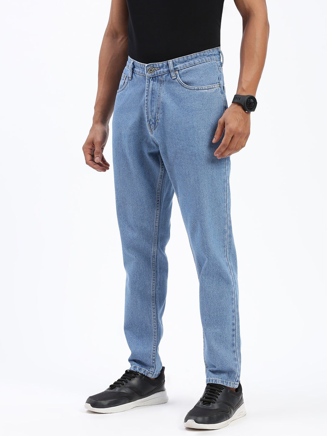 Men's Blue Regular Fit Cropped Jeans