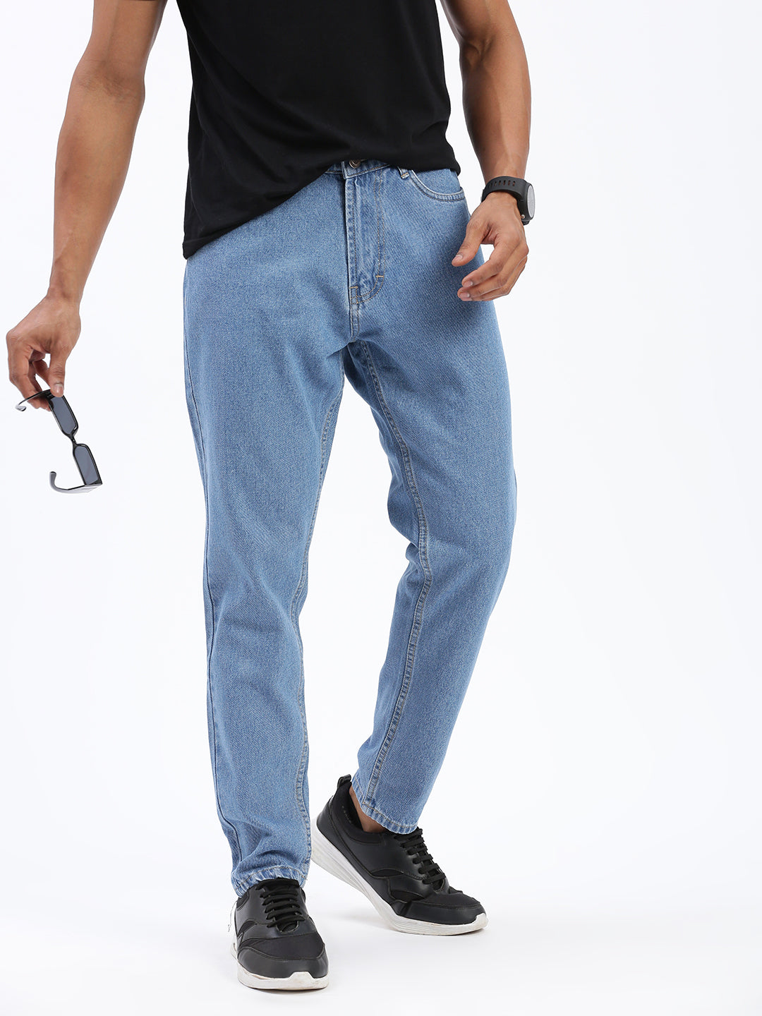 Men's Blue Regular Fit Cropped Jeans