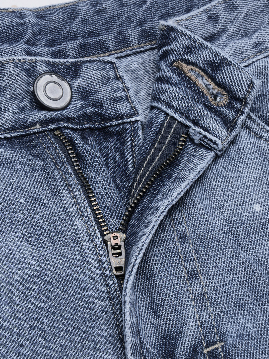 Men's Blue Comfort Mid-Rise Low Distress Heavy Fade Bleached Jeans
