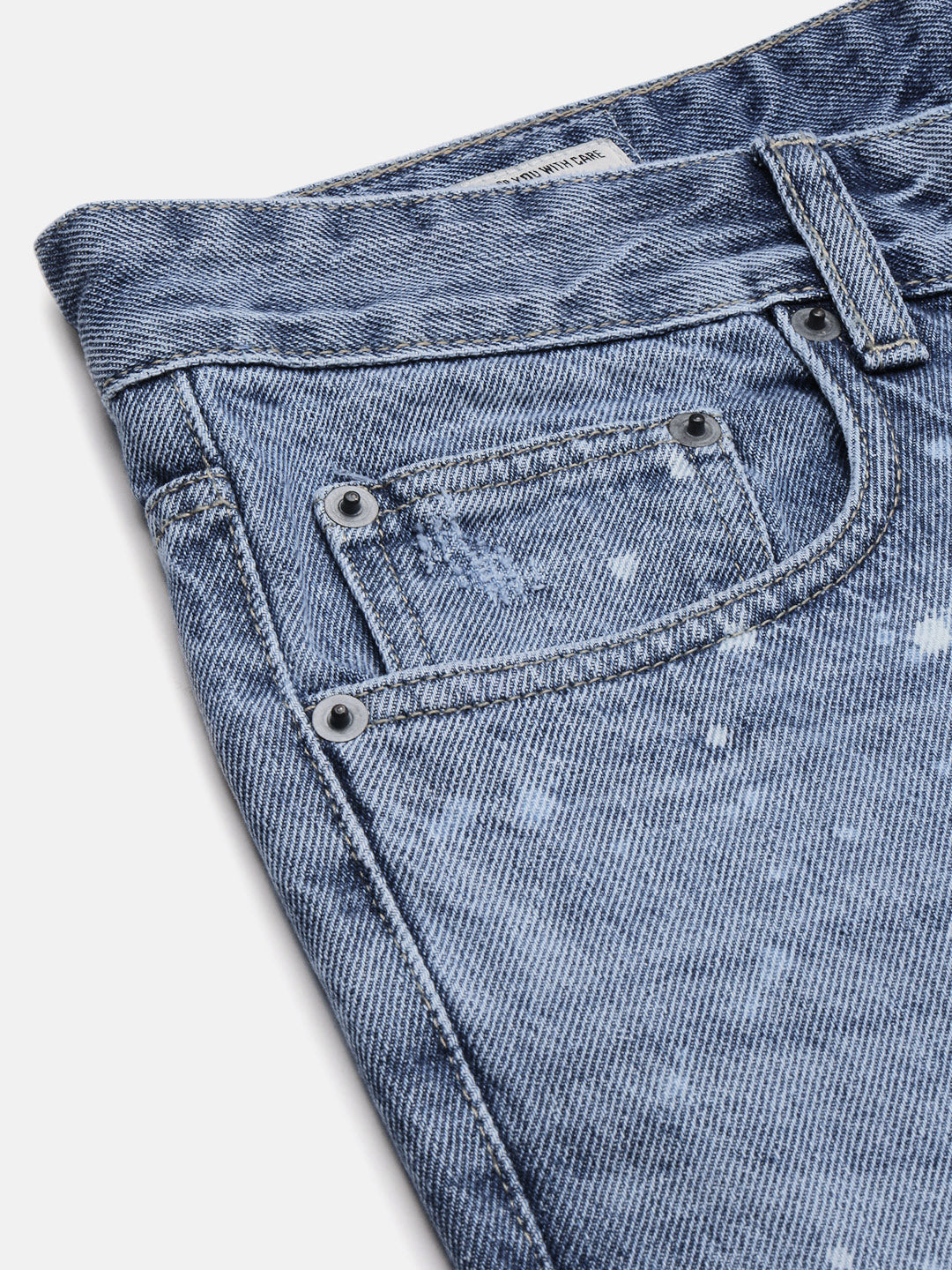 Men's Blue Comfort Mid-Rise Low Distress Heavy Fade Bleached Jeans