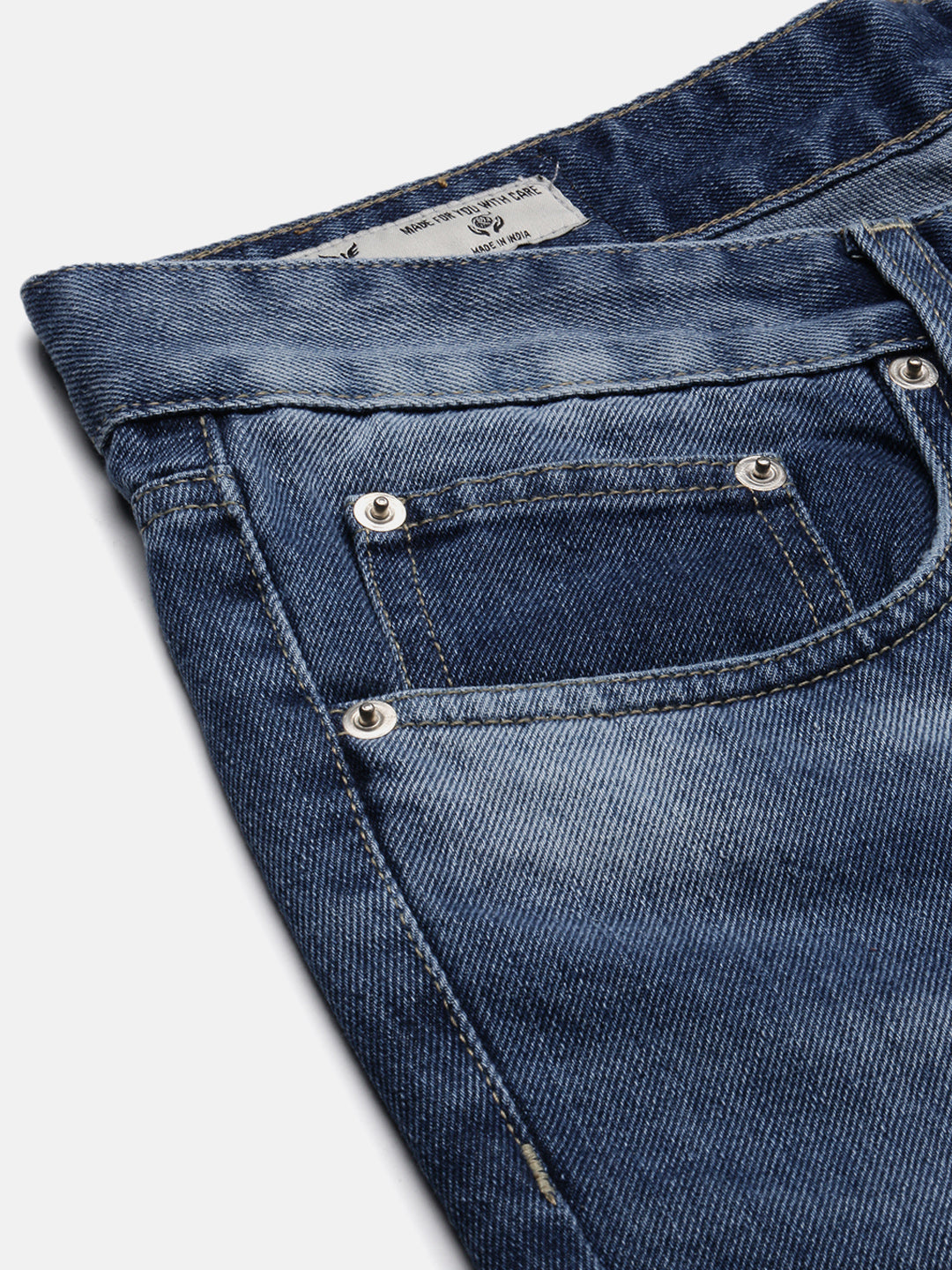 Men's Blue Comfort Low-Rise Heavy Fade Acid Wash Denim Jeans
