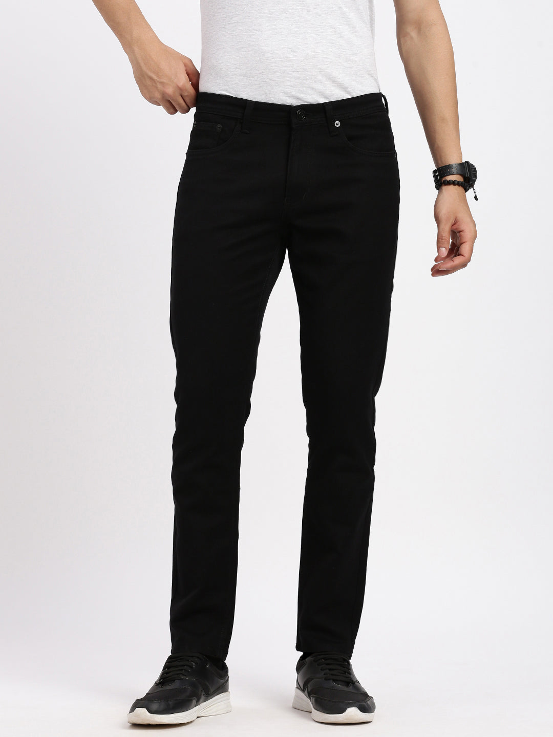 Men's Black Comfort Low-Rise Acid Wash Stretchable Jeans