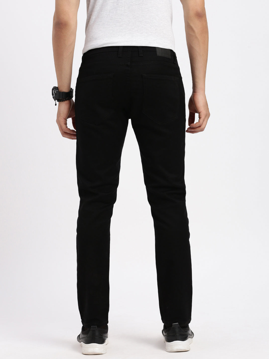 Men's Black Comfort Low-Rise Acid Wash Stretchable Jeans