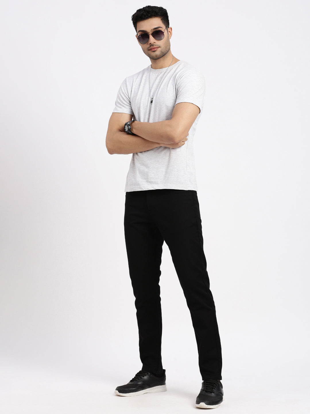Men's Black Comfort Low-Rise Acid Wash Stretchable Jeans