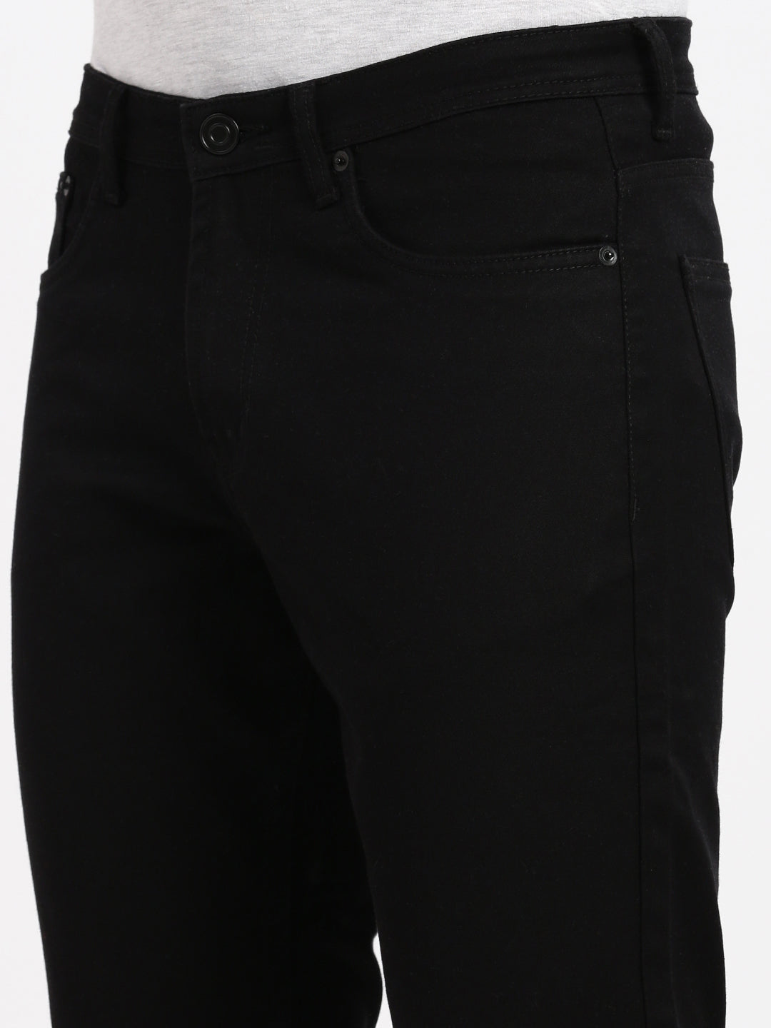 Men's Black Comfort Low-Rise Acid Wash Stretchable Jeans