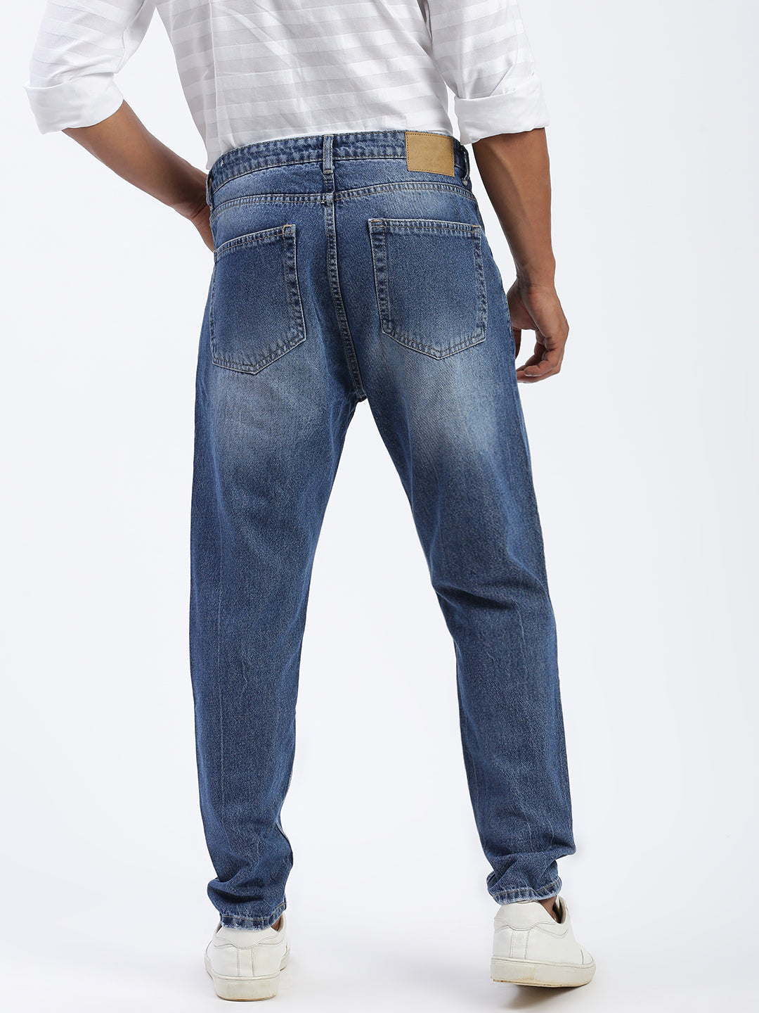 Men's Blue Regular Fit Cropped Torned Jeans
