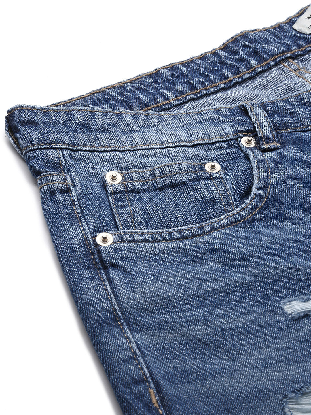 Men's Blue Regular Fit Cropped Torned Jeans