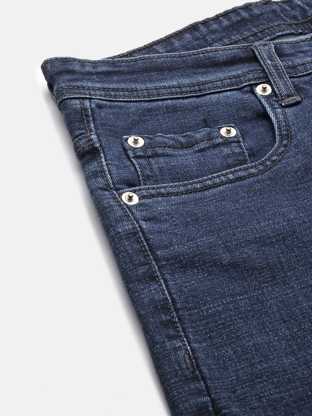 Men's Navy Blue Comfort Slim Fit Mid-Rise Cotton Light Fade Acid Wash Jeans
