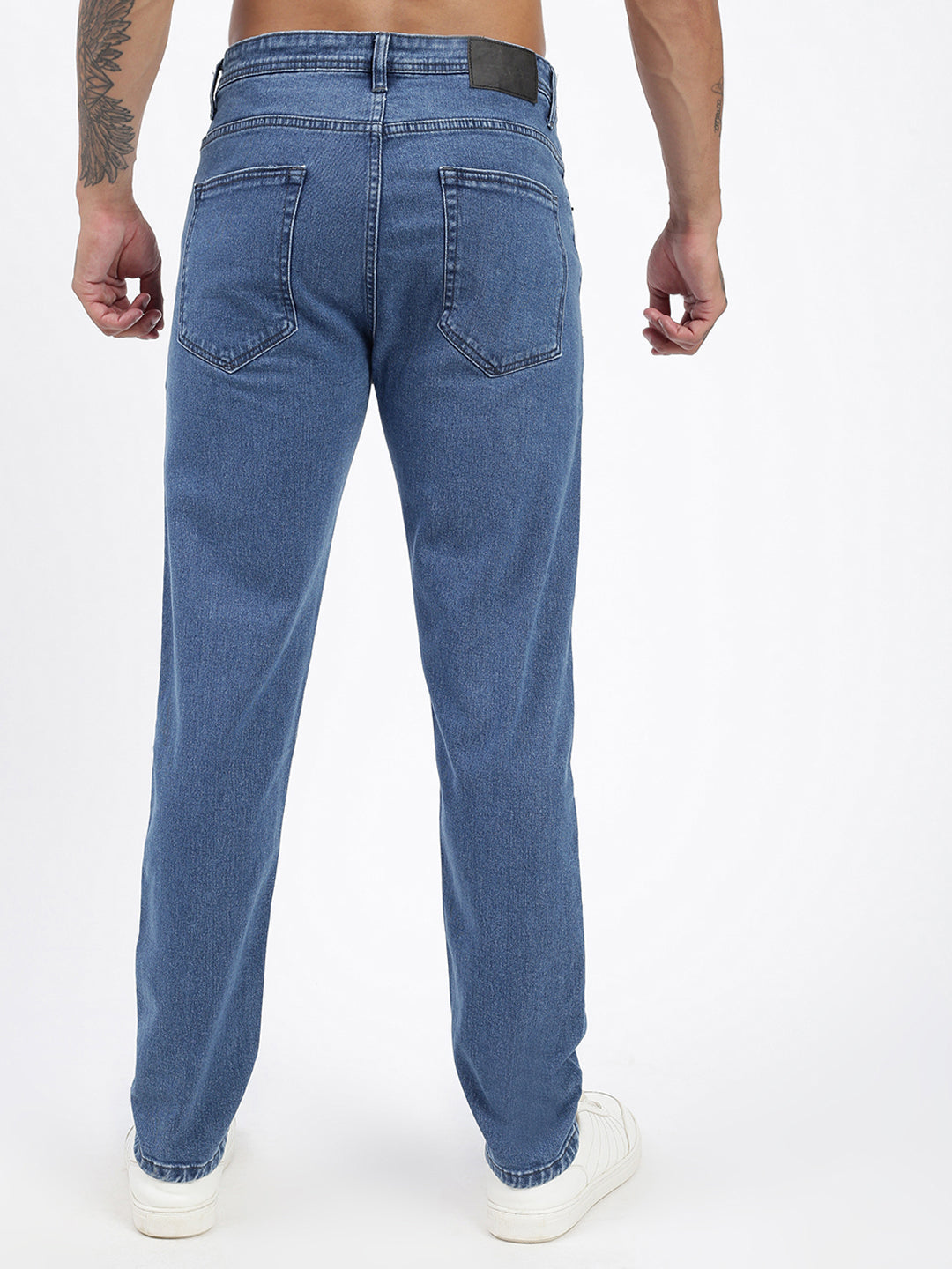 Men's Blue Straight Fit Cropped Jeans