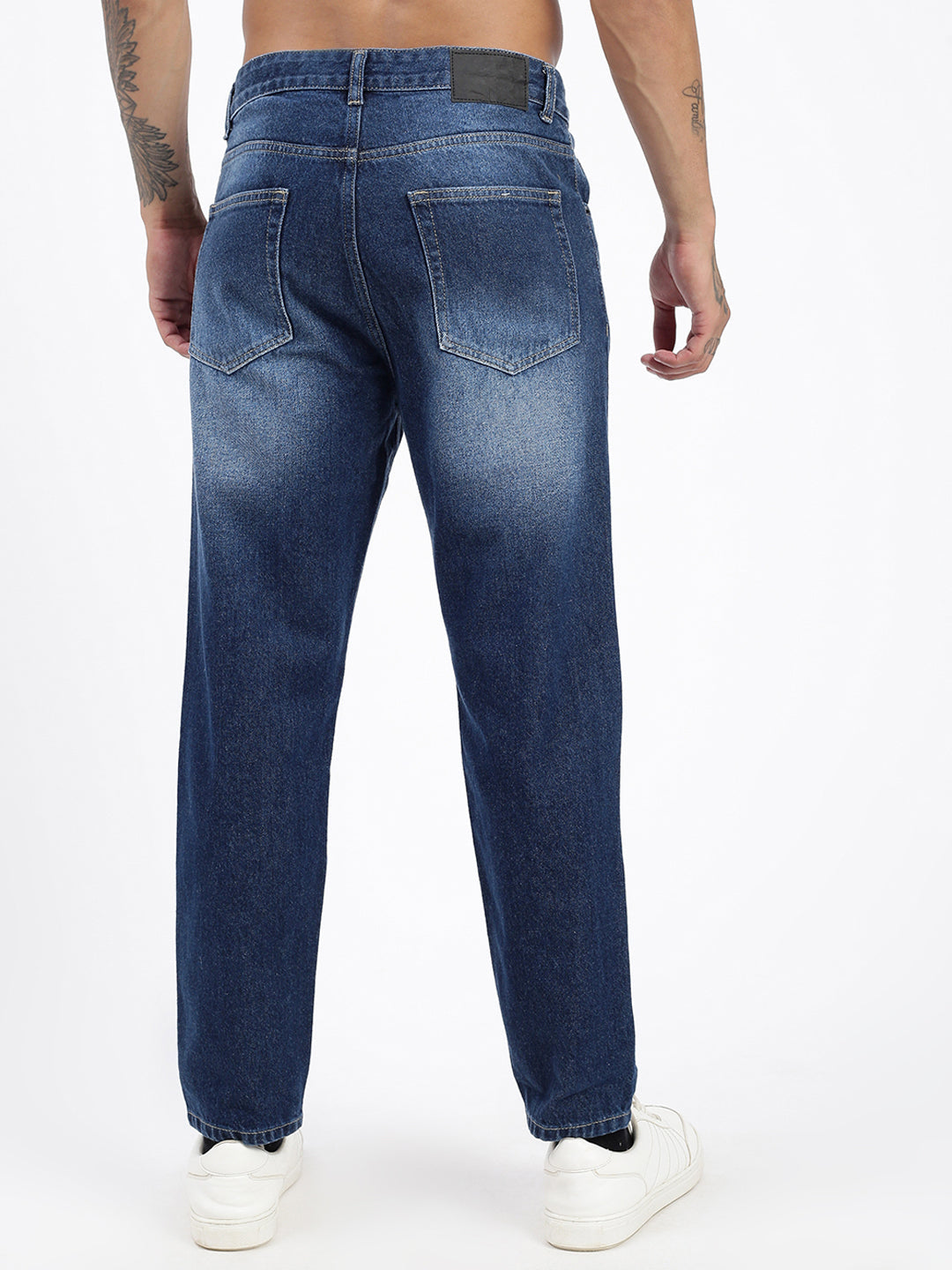 Men's Navy Blue Slim Fit Cropped Jeans