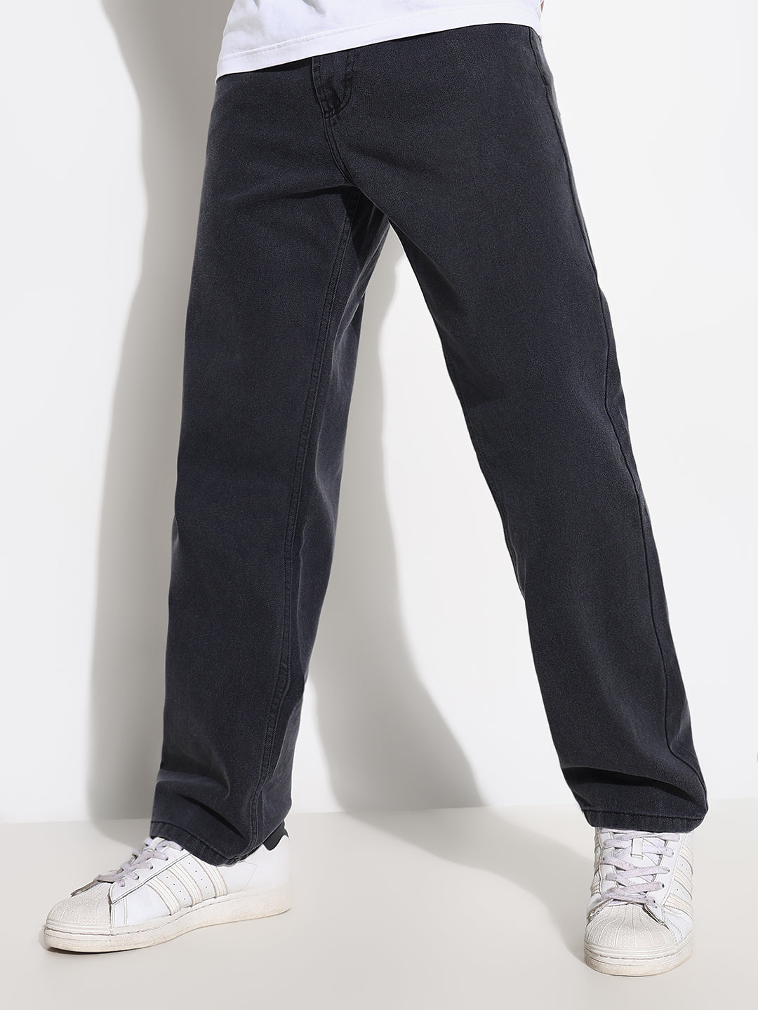 Men's Grey Straight Fit Acid Wash Jeans