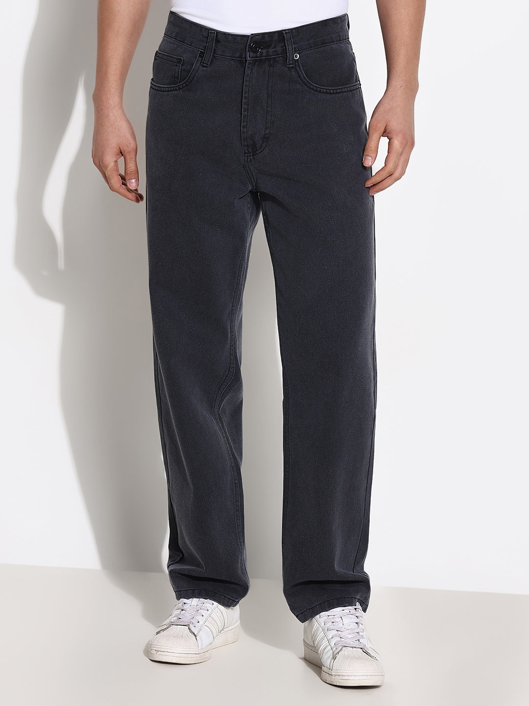 Men's Grey Straight Fit Acid Wash Jeans