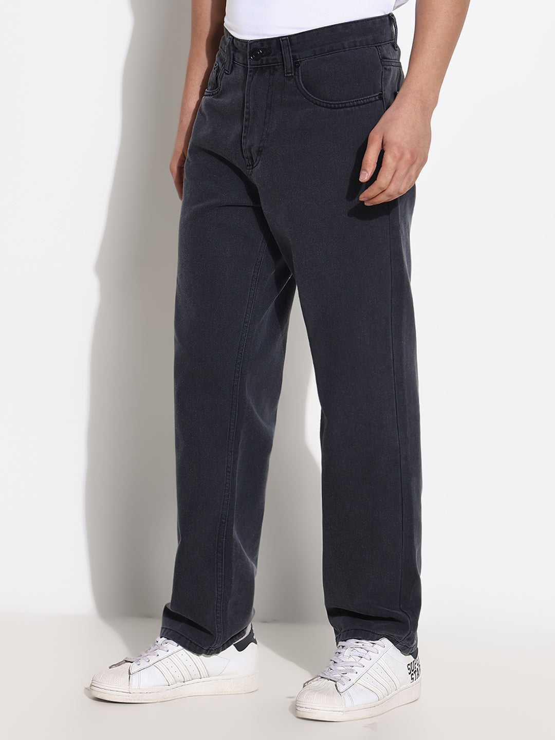 Men's Grey Straight Fit Acid Wash Jeans