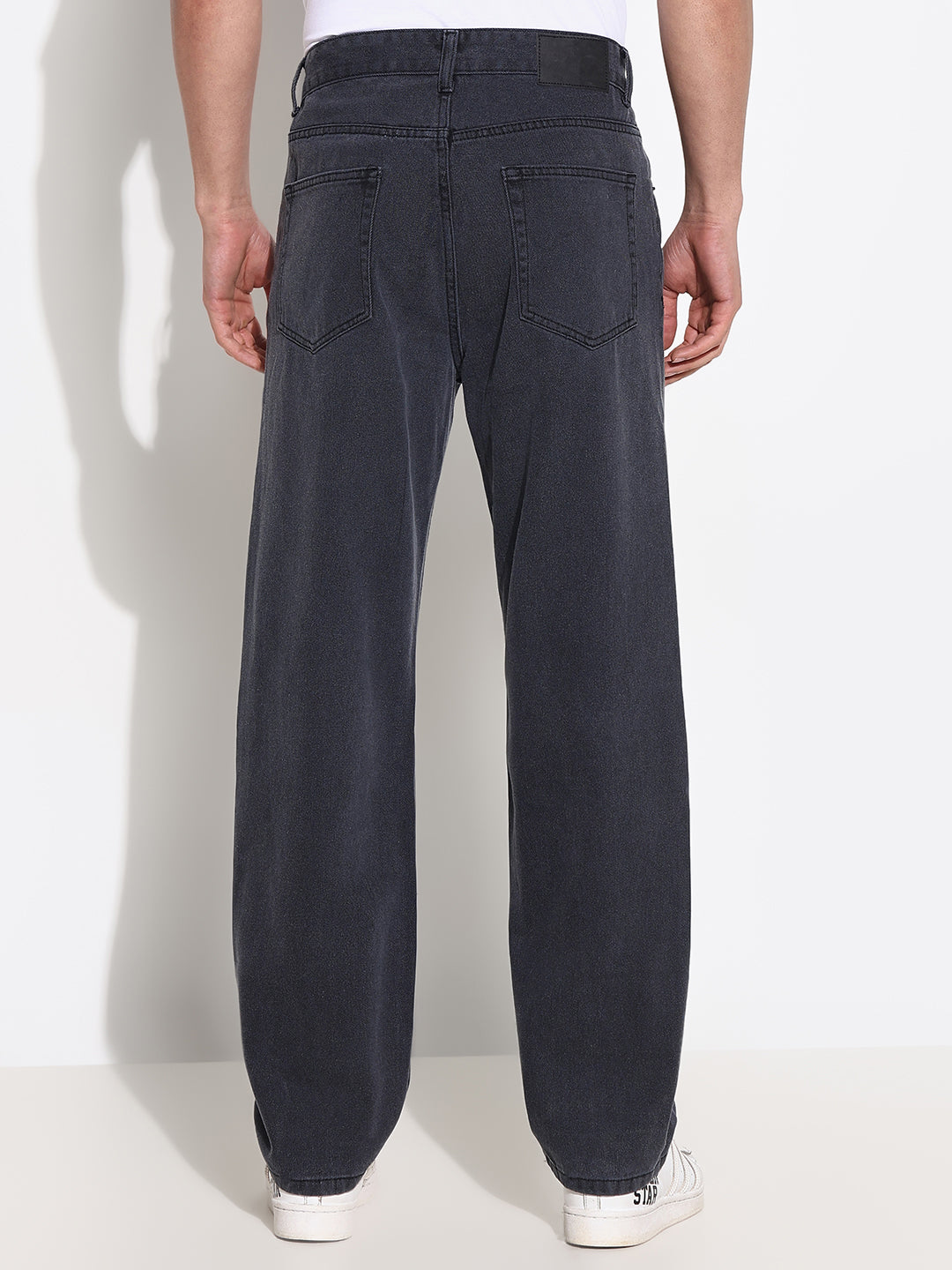 Men's Grey Straight Fit Acid Wash Jeans