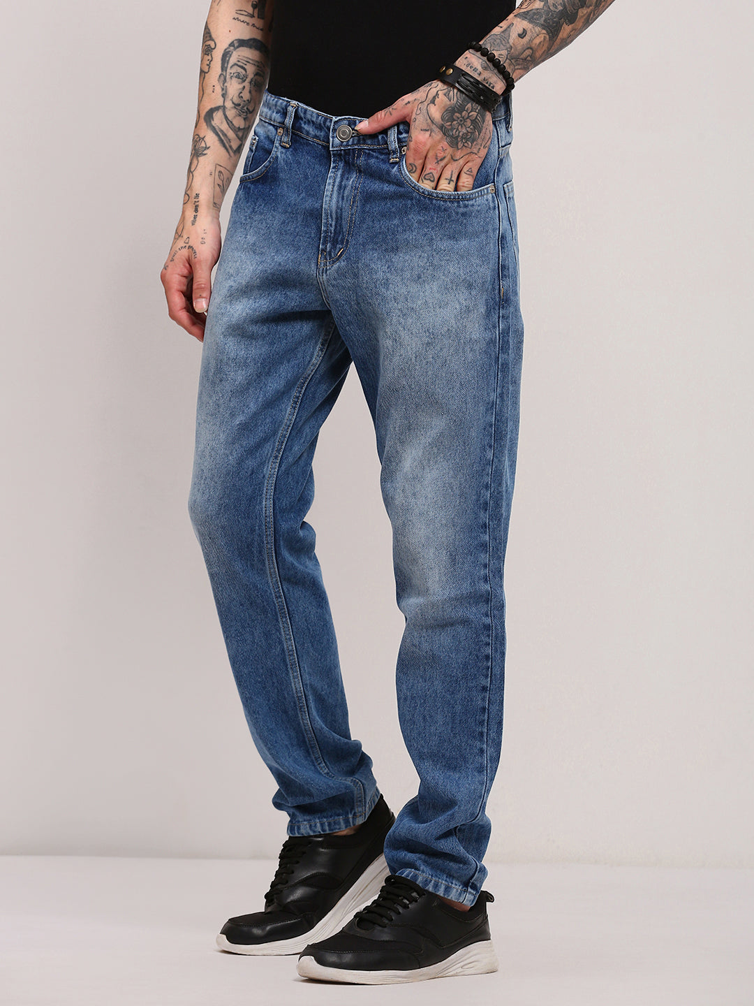 Men's Blue Casual Mid-Wash Relaxed Jeans