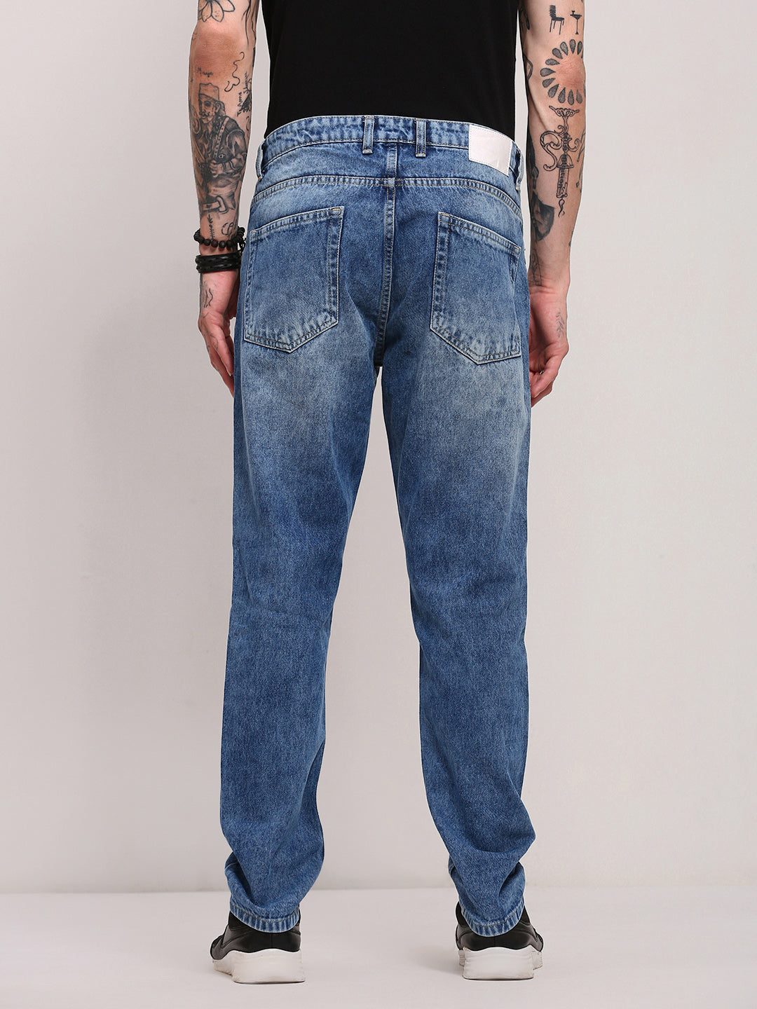 Men's Blue Casual Mid-Wash Relaxed Jeans