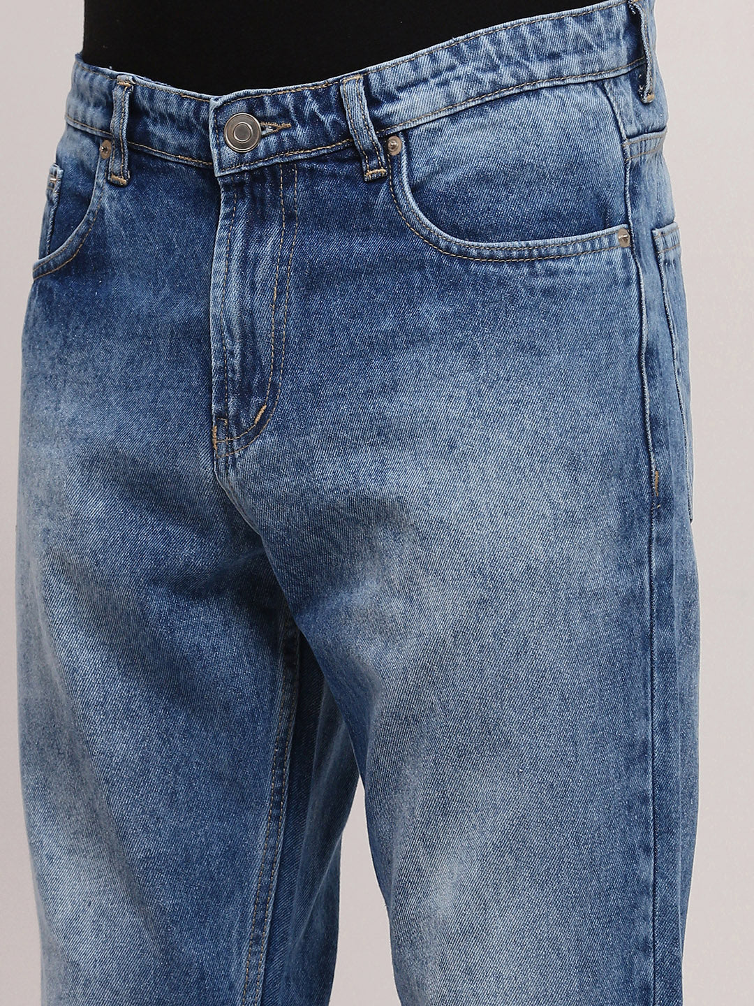 Men's Blue Casual Mid-Wash Relaxed Jeans