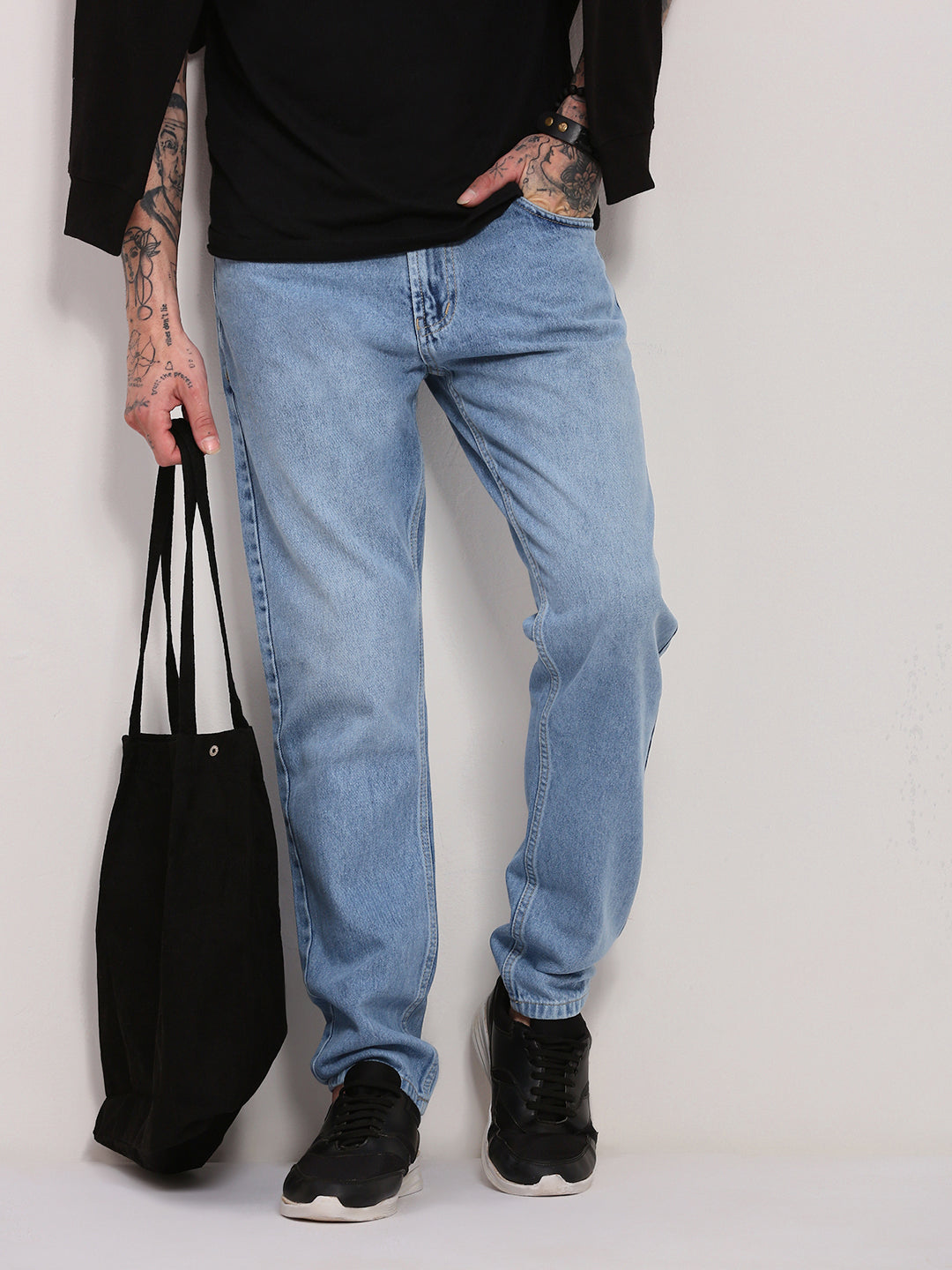 Men's Blue Straight Fit Low-Rise Jeans