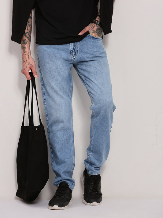 Men's Blue Straight Fit Low-Rise Jeans