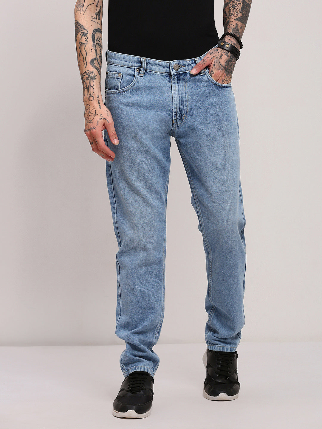 Men's Blue Straight Fit Low-Rise Jeans