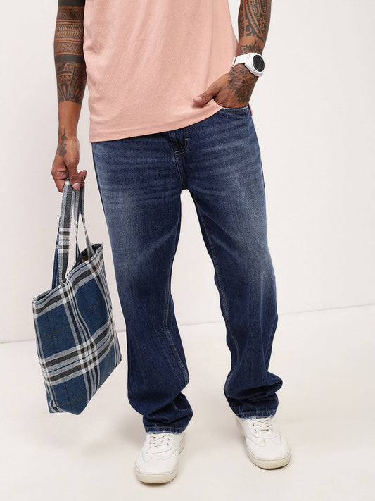 Men's Blue Solid Straight Fit Denim Jeans