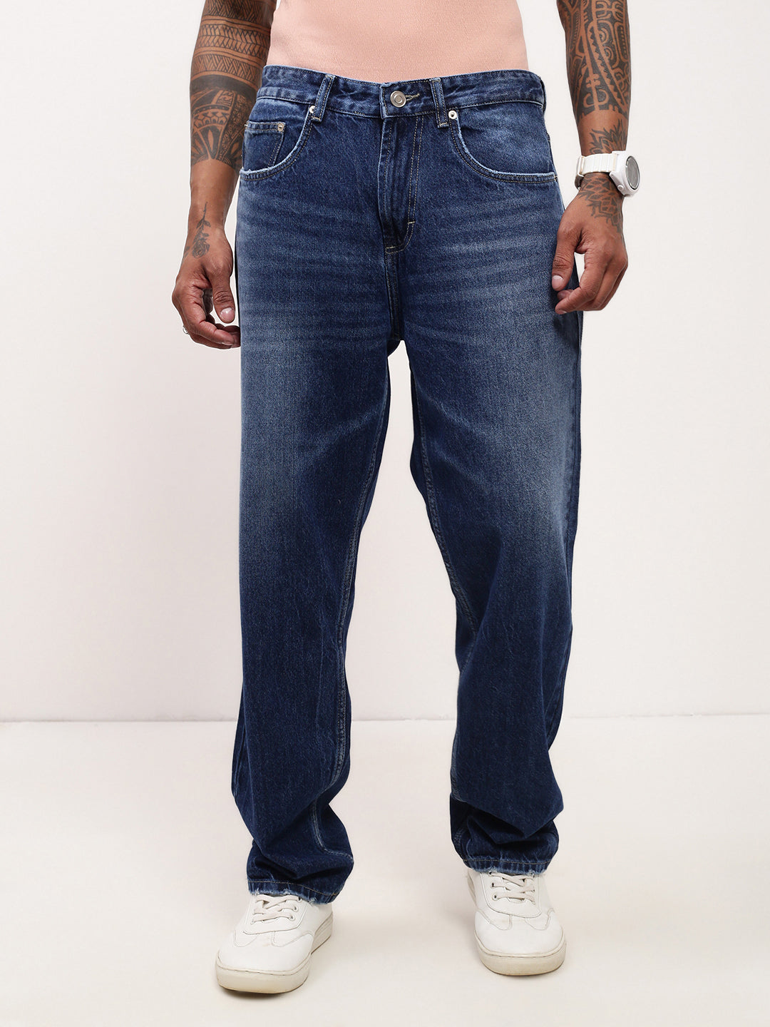 Men's Blue Solid Straight Fit Denim Jeans