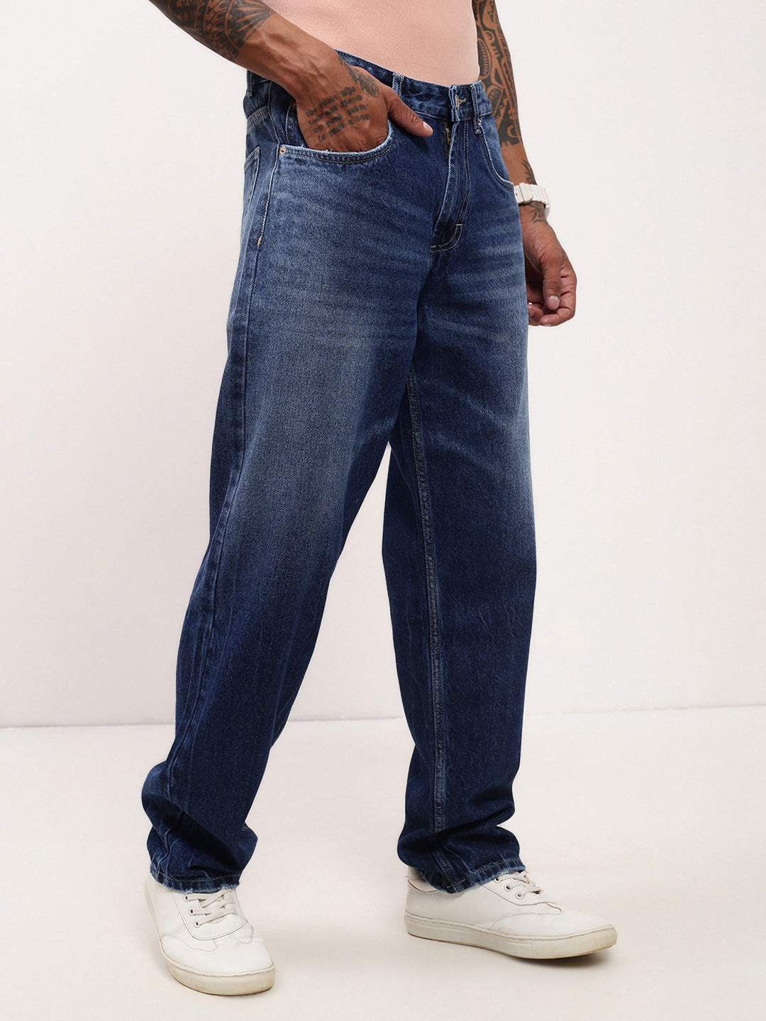 Men's Blue Solid Straight Fit Denim Jeans