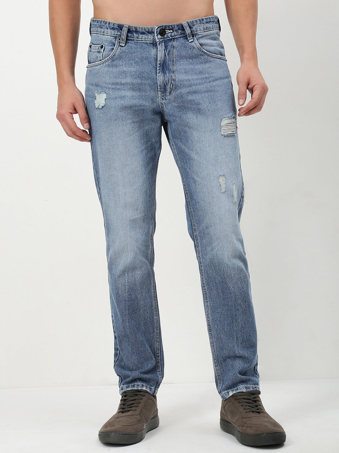 Men's Blue Solid Straight Fit Jeans