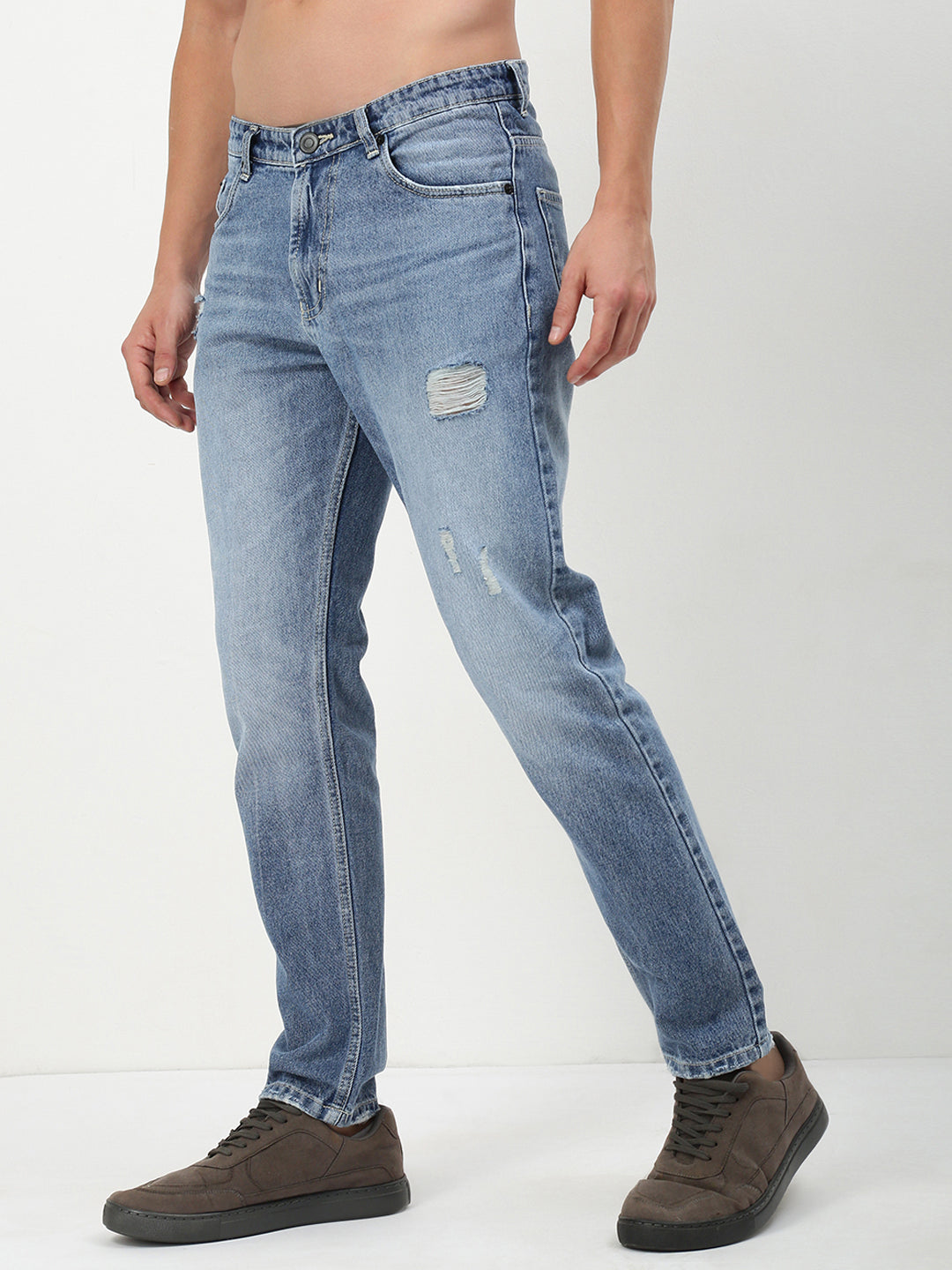 Men's Blue Solid Straight Fit Jeans