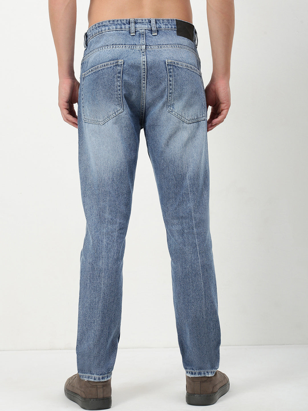 Men's Blue Solid Straight Fit Jeans