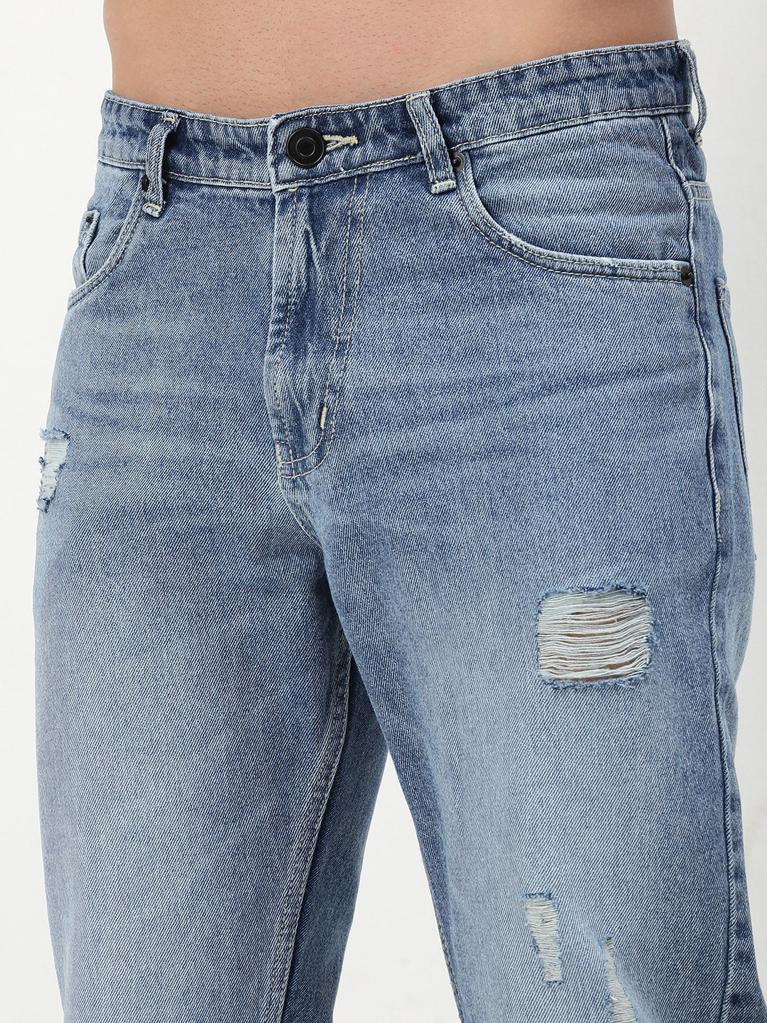 Men's Blue Solid Straight Fit Jeans