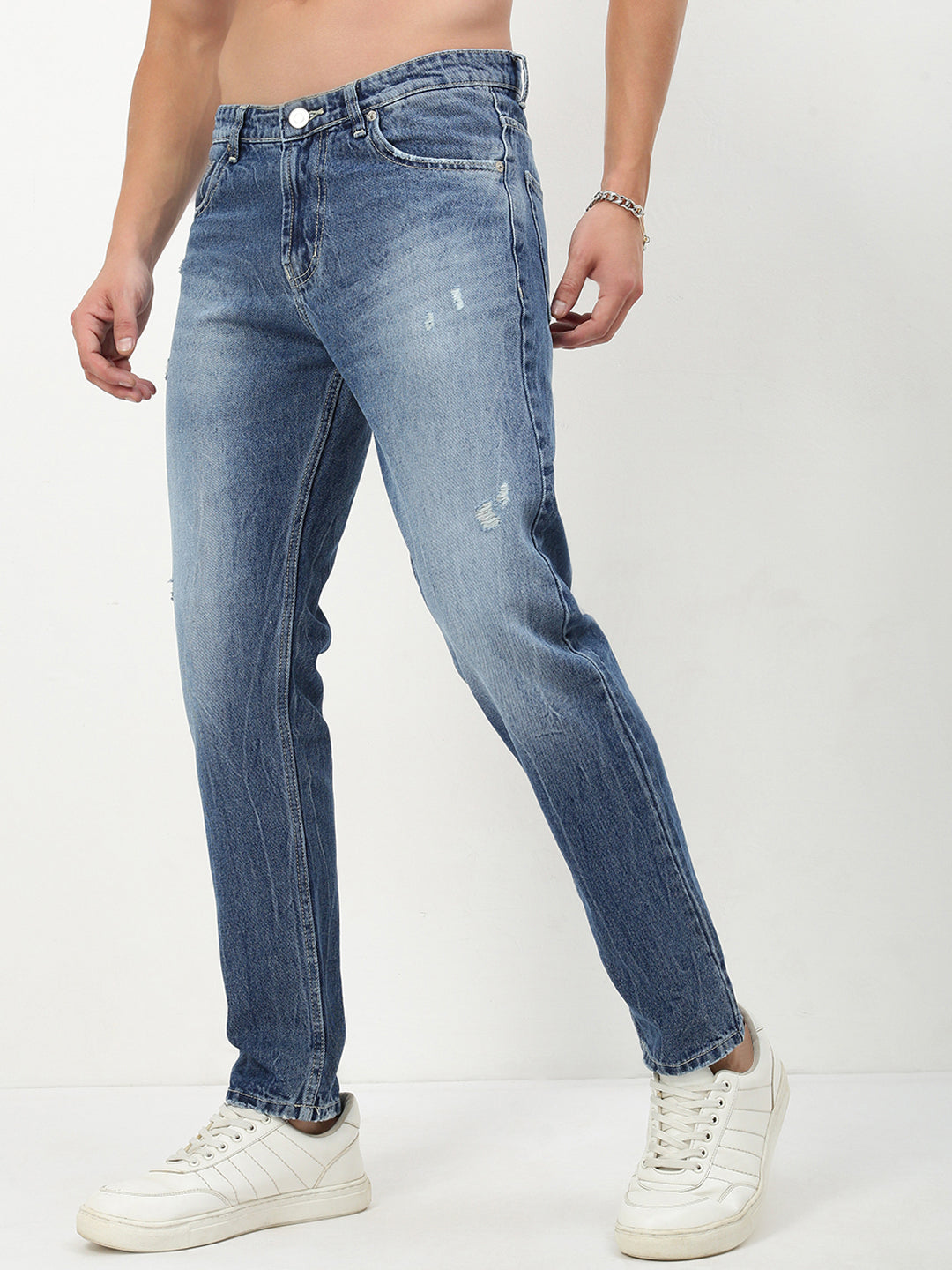 Men's Blue Solid Straight Fit Jeans