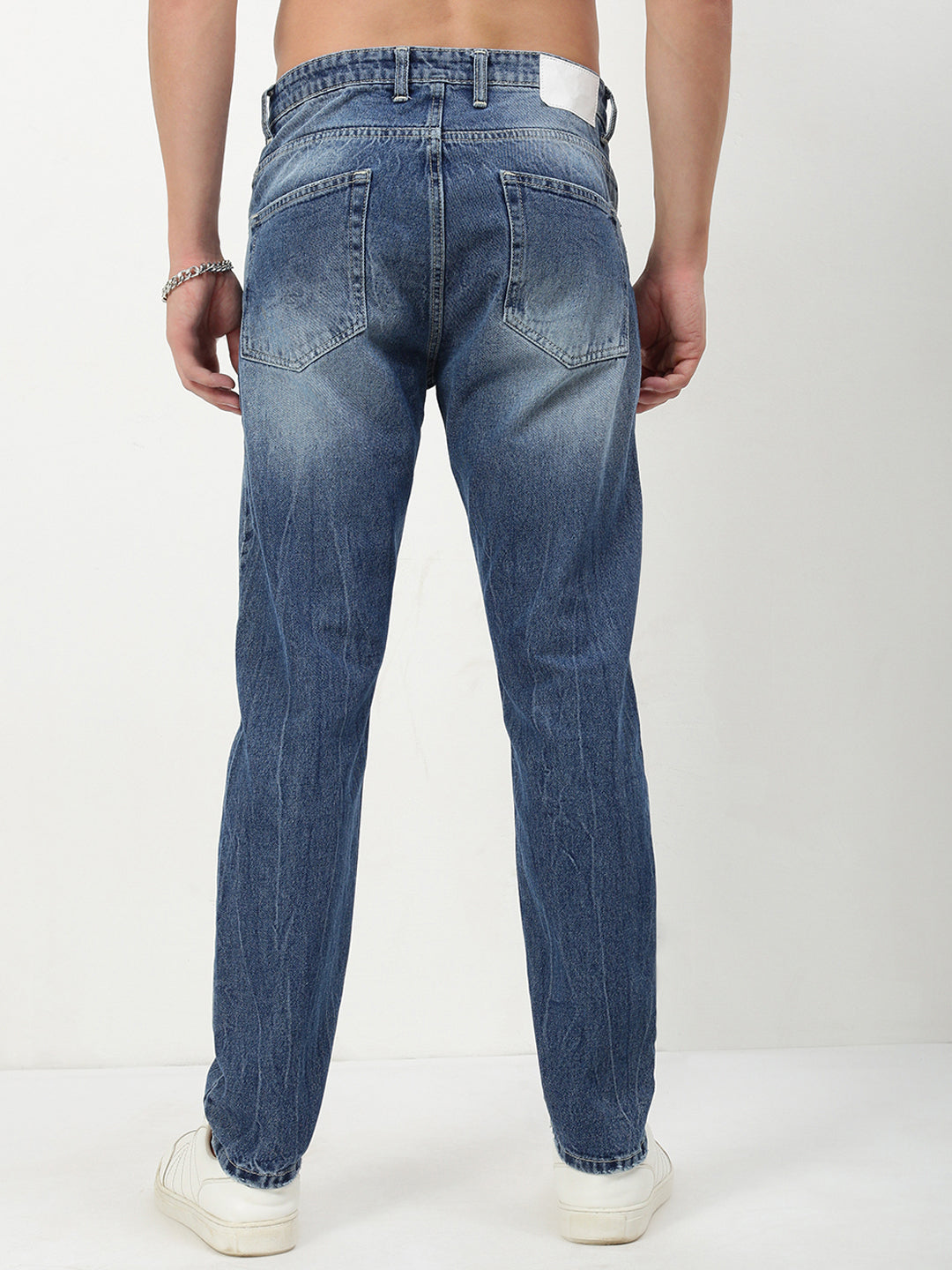 Men's Blue Solid Straight Fit Jeans