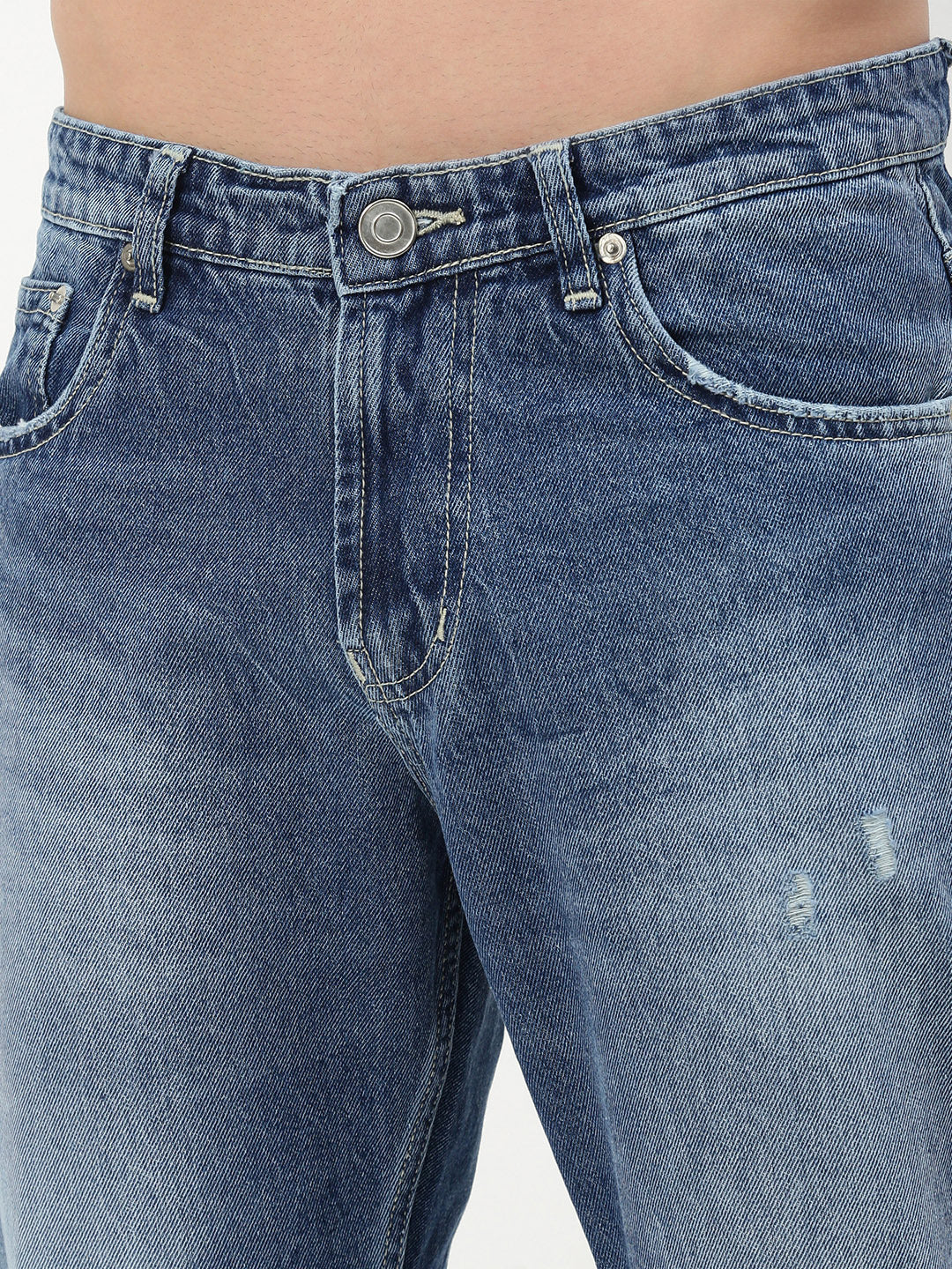 Men's Blue Solid Straight Fit Jeans